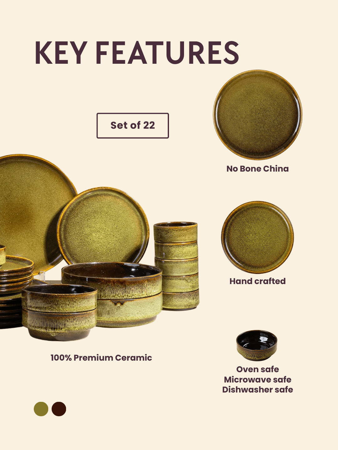 Modern Rustic Green Ceramic Dinner Set of 22 Piece - The Golden Theory