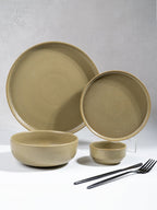 Modern Rustic Olive Green Ceramic Dinner Set of 25 - The Golden Theory