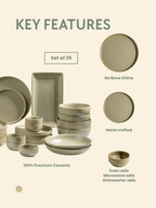 Modern Rustic Olive Green Ceramic Dinner Set of 25 - The Golden Theory