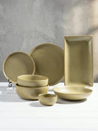 Modern Rustic Olive Green Ceramic Dinner Set of 25 - The Golden Theory