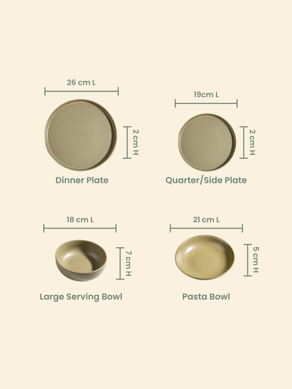 Modern Rustic Olive Green Ceramic Dinner Set of 25 - The Golden Theory