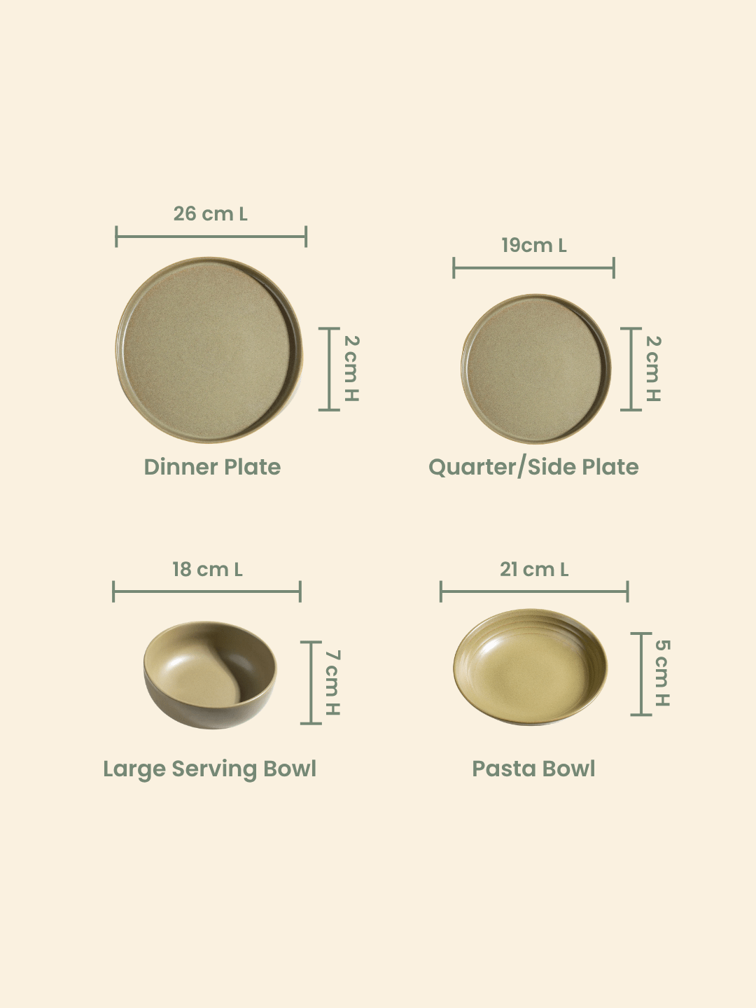 Modern Rustic Olive Green Ceramic Dinner Set of 25 - The Golden Theory