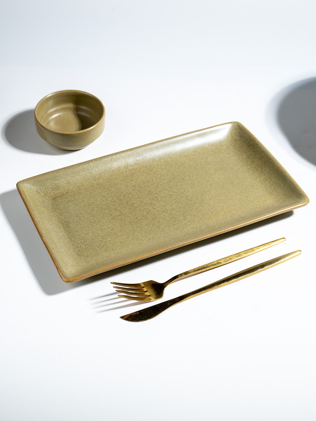 Modern Rustic Olive Green Ceramic Rectangle Platter - The Golden Theory