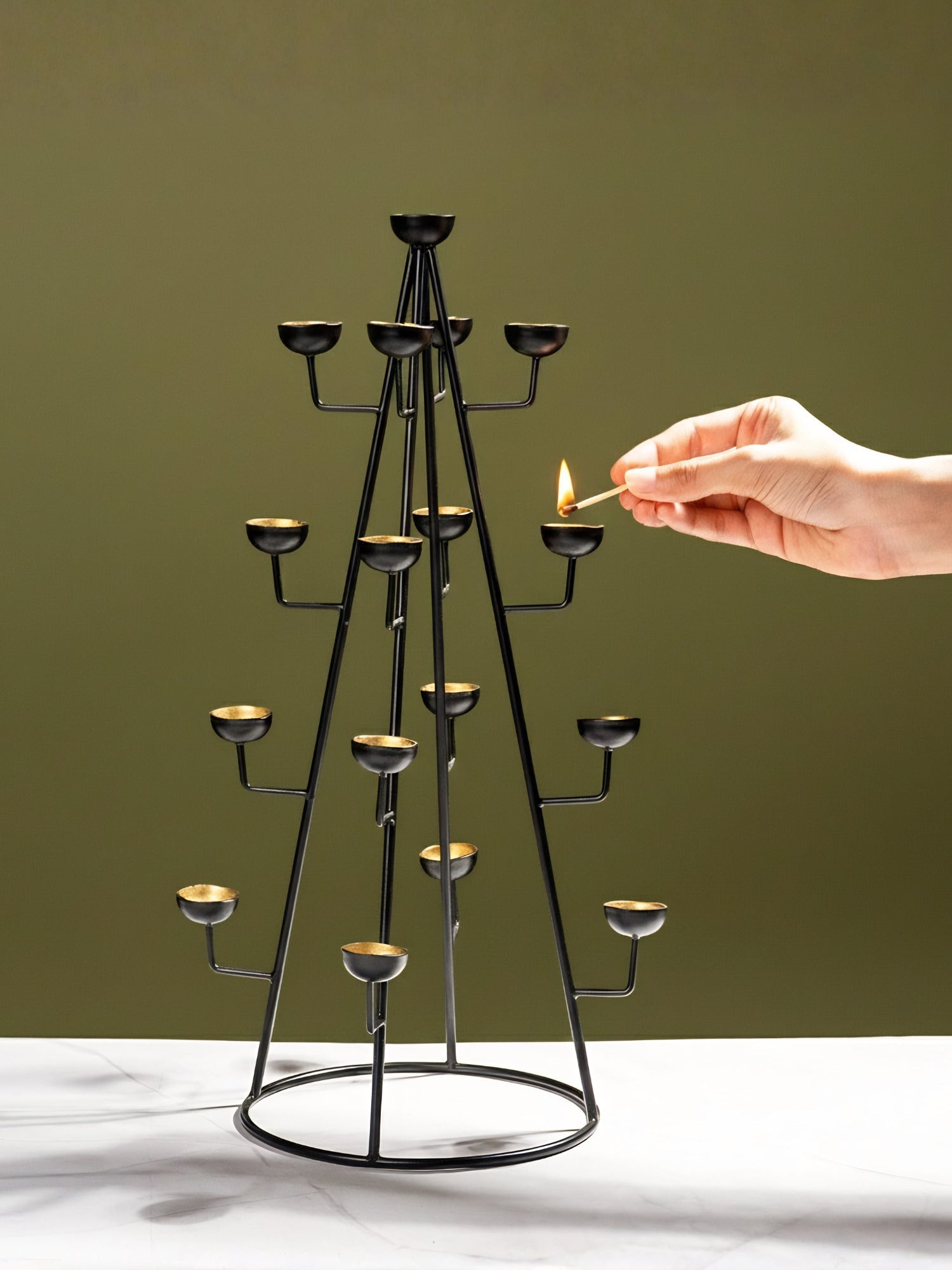 Modern Tree-Form Brass Candle Holder Secondary image