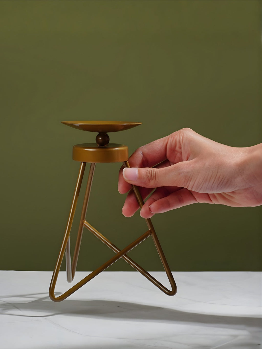 Modern Tripod Brass Candle Holder - The Golden Theory