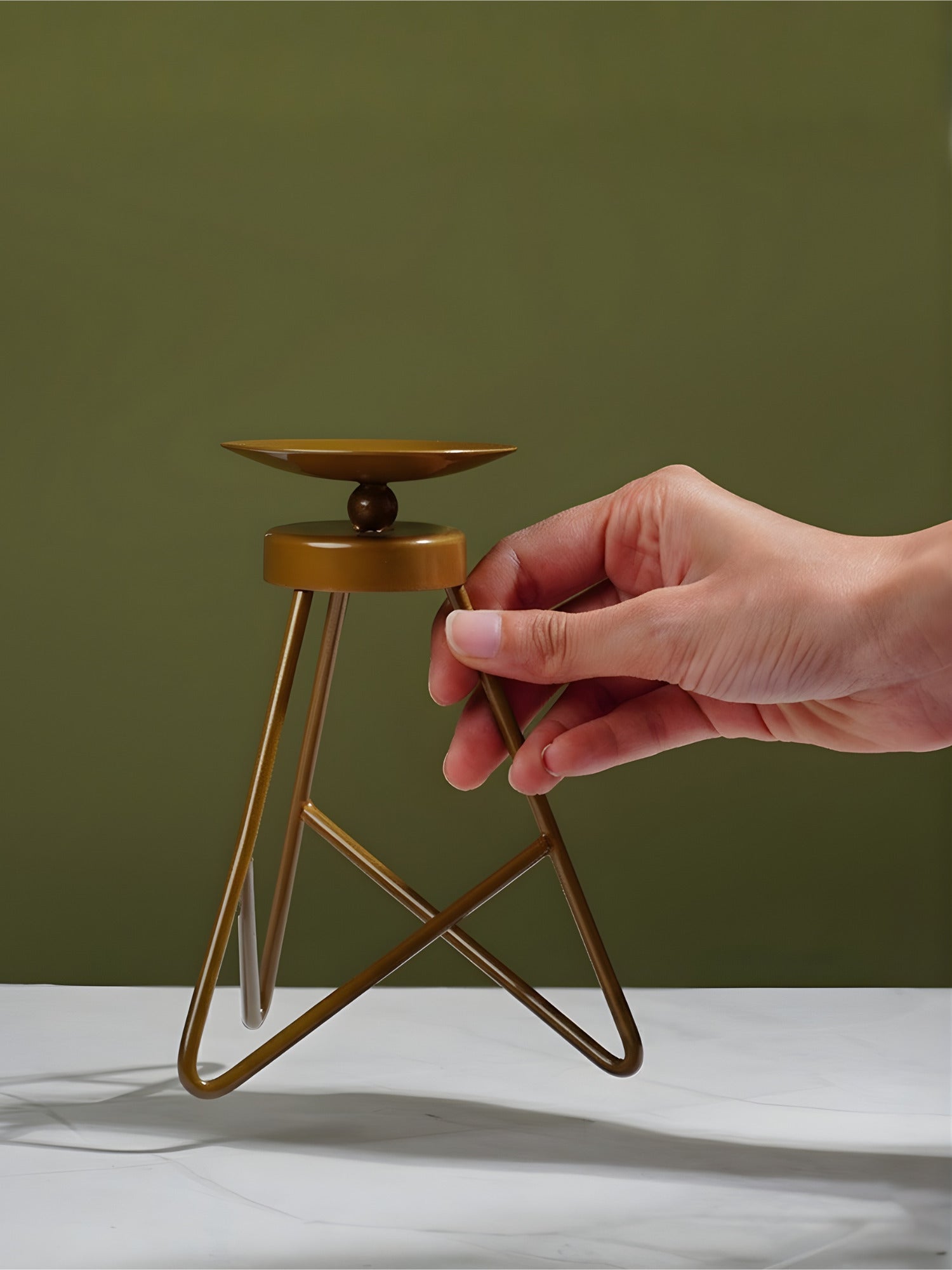 Modern Tripod Brass Candle Holder - The Golden Theory
