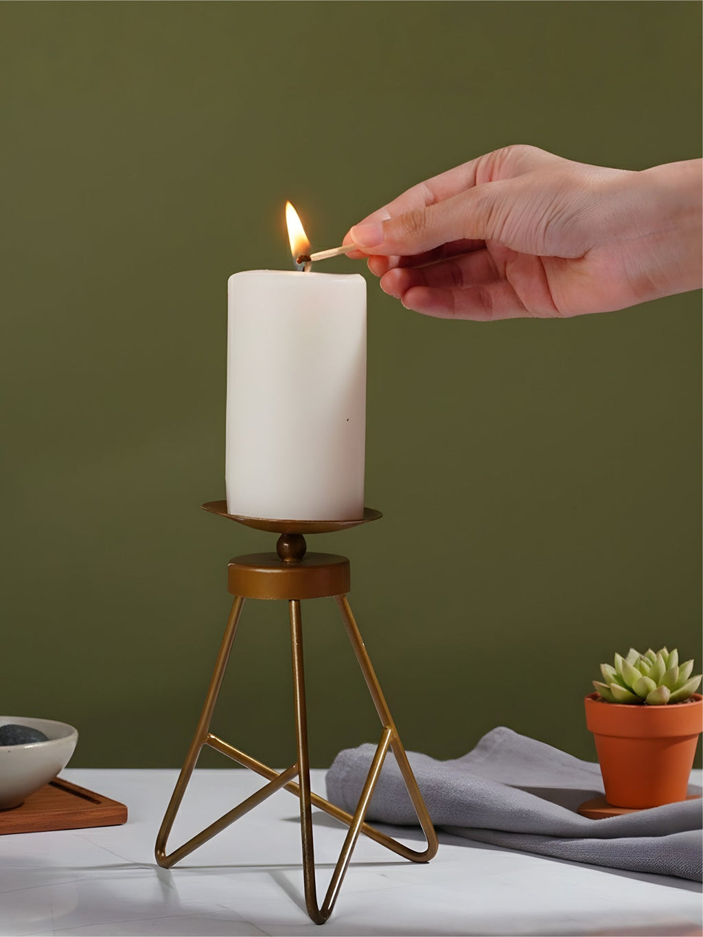 Modern Tripod Brass Candle Holder - The Golden Theory