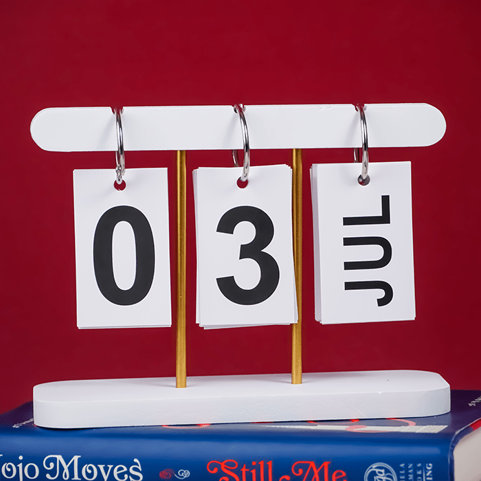 Modern White Perpetual Calendar - Desk Decor with Gold Accent Poles - The Golden Theory