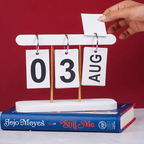 Modern White Perpetual Calendar - Desk Decor with Gold Accent Poles - The Golden Theory
