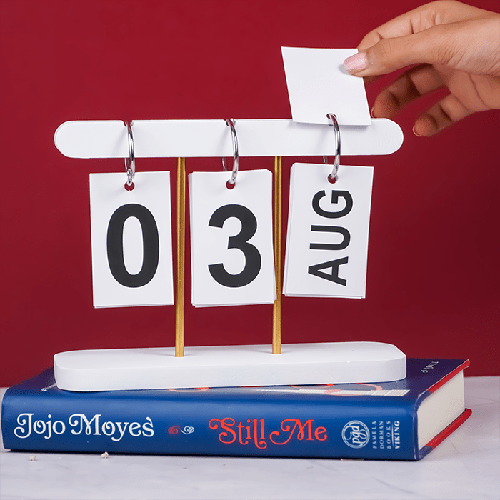 Modern White Perpetual Calendar - Desk Decor with Gold Accent Poles - The Golden Theory
