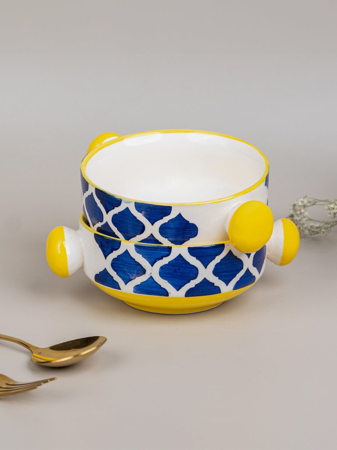 Moroccan Design Ceramic Serving Bowl with Handle | Set of 2 - The Golden Theory
