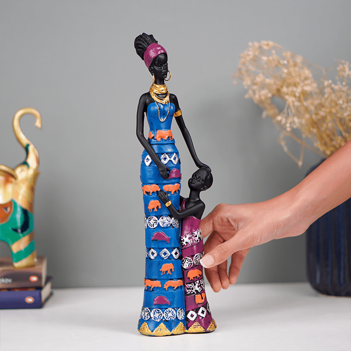 Mother and Child Sculpture with Vibrant Tribal Patterns - The Golden Theory
