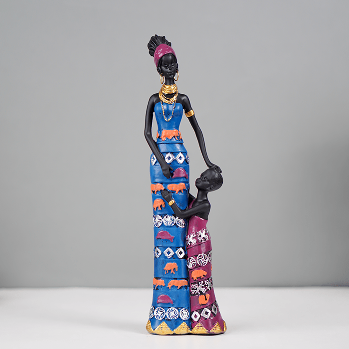 Mother and Child Sculpture with Vibrant Tribal Patterns - The Golden Theory