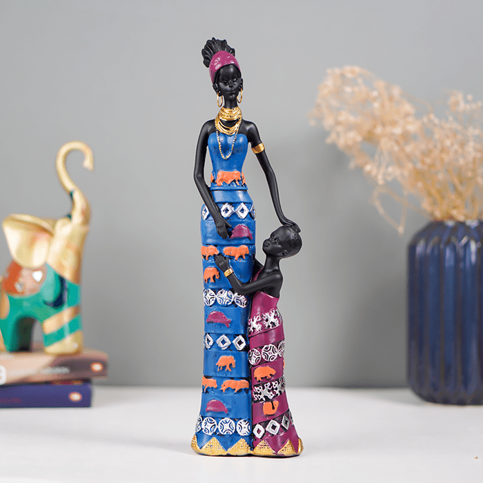 Mother and Child Sculpture with Vibrant Tribal Patterns - The Golden Theory