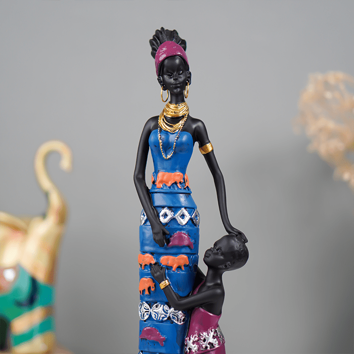 Mother and Child Sculpture with Vibrant Tribal Patterns - The Golden Theory