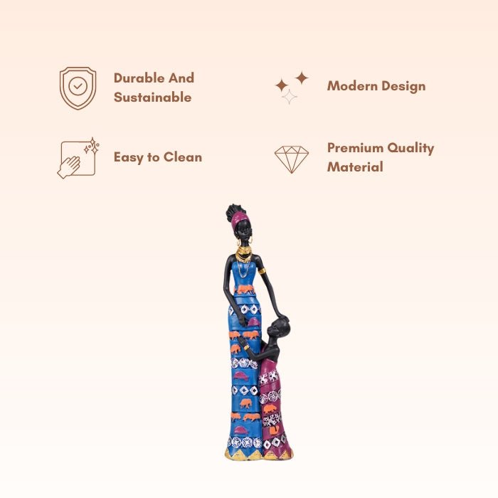 Mother and Child Sculpture with Vibrant Tribal Patterns - The Golden Theory