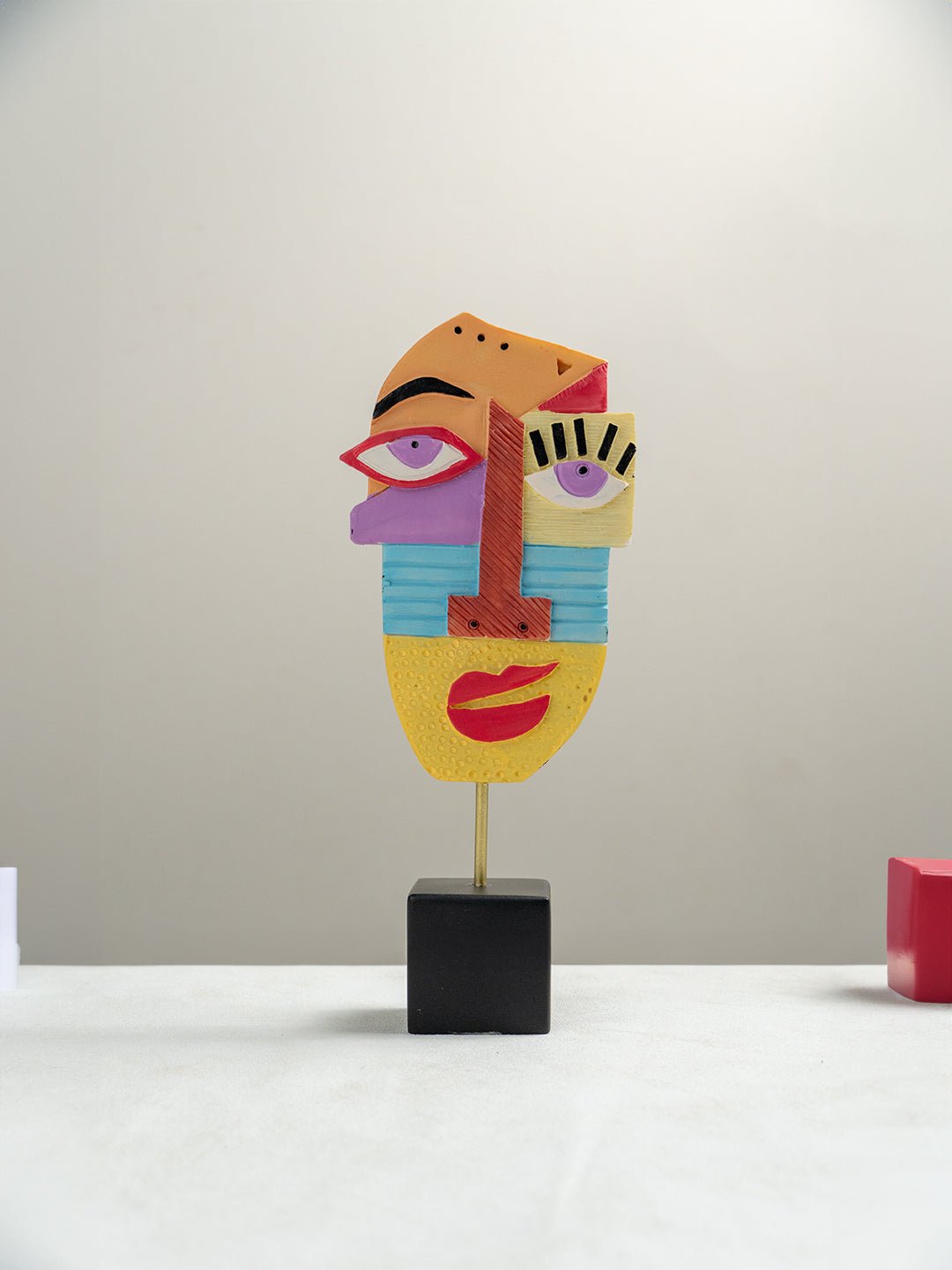 Multicolor Abstract Face Sculpture with Textured Face - The Golden Theory