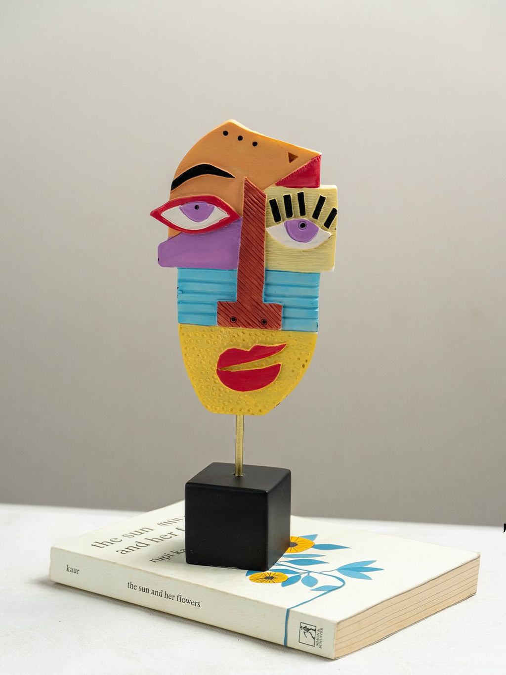 Multicolor Abstract Face Sculpture with Textured Face - The Golden Theory