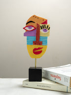 Multicolor Abstract Face Sculpture with Textured Face - The Golden Theory