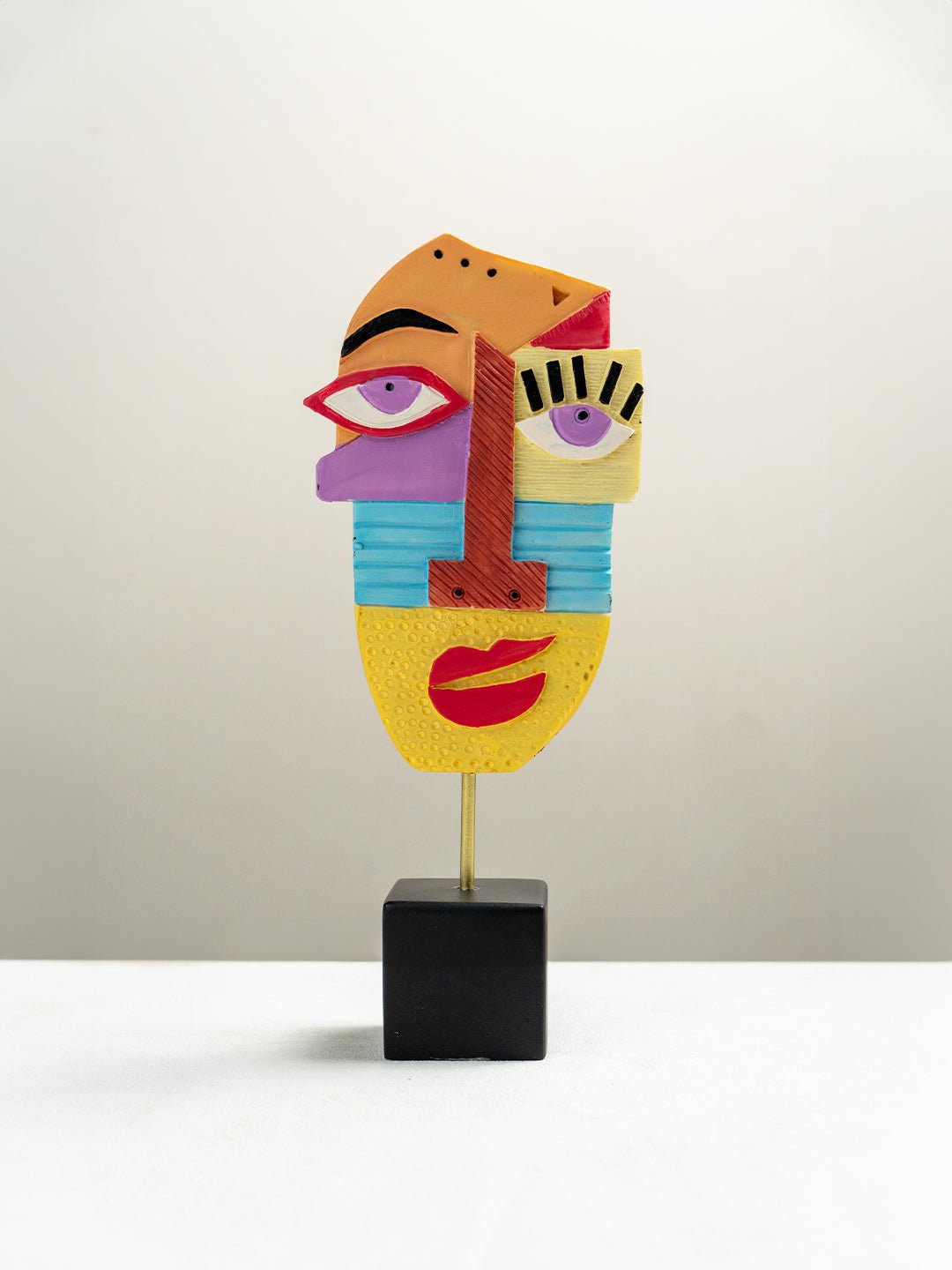 Multicolor Abstract Face Sculpture with Textured Face - The Golden Theory