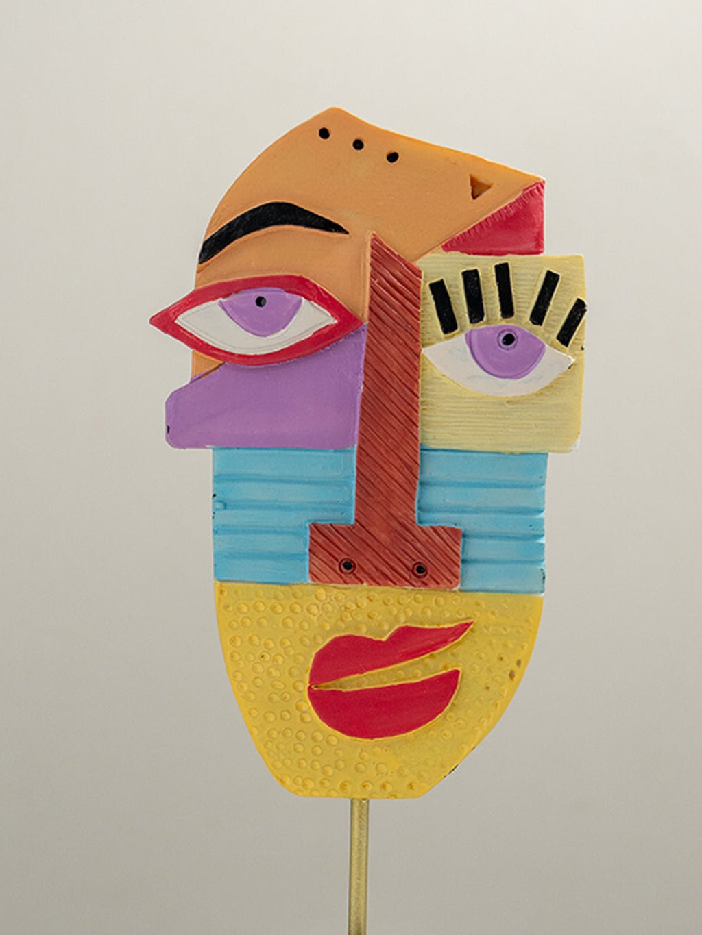 Multicolor Abstract Face Sculpture with Textured Face - The Golden Theory