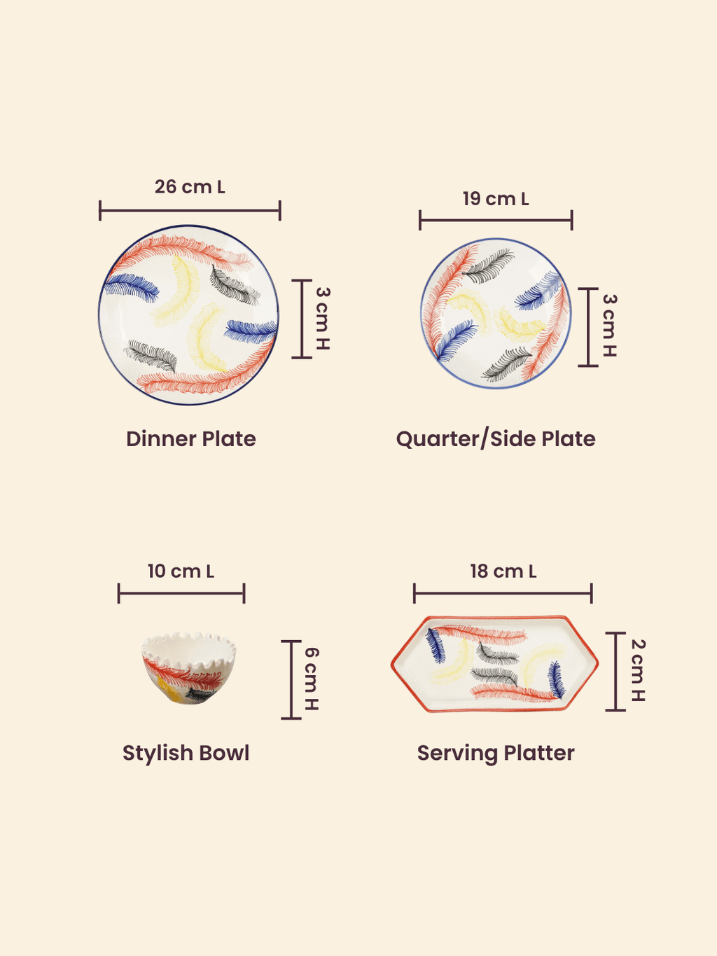 Multicolor Ceramic Dinner Set - Set of 19 - The Golden Theory