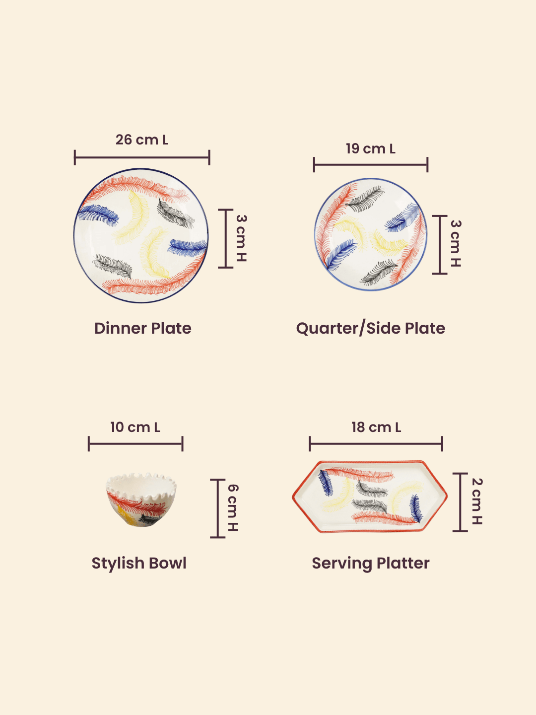 Multicolor Ceramic Dinner Set - Set of 19 - The Golden Theory