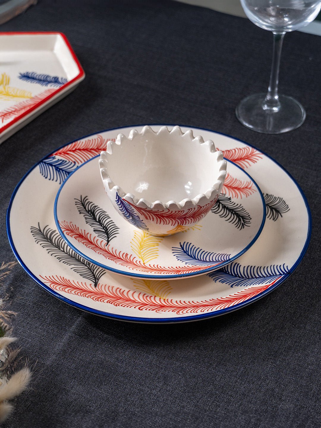Multicolor Ceramic Dinner Set - Set of 19 Secondary image