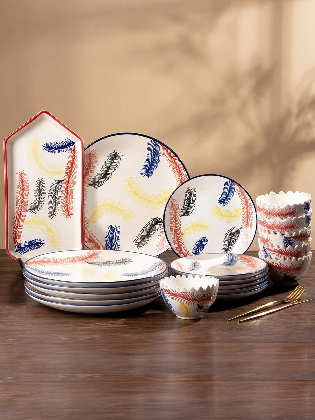 Multicolor Ceramic Dinner Set - Set of 19 - The Golden Theory Main image