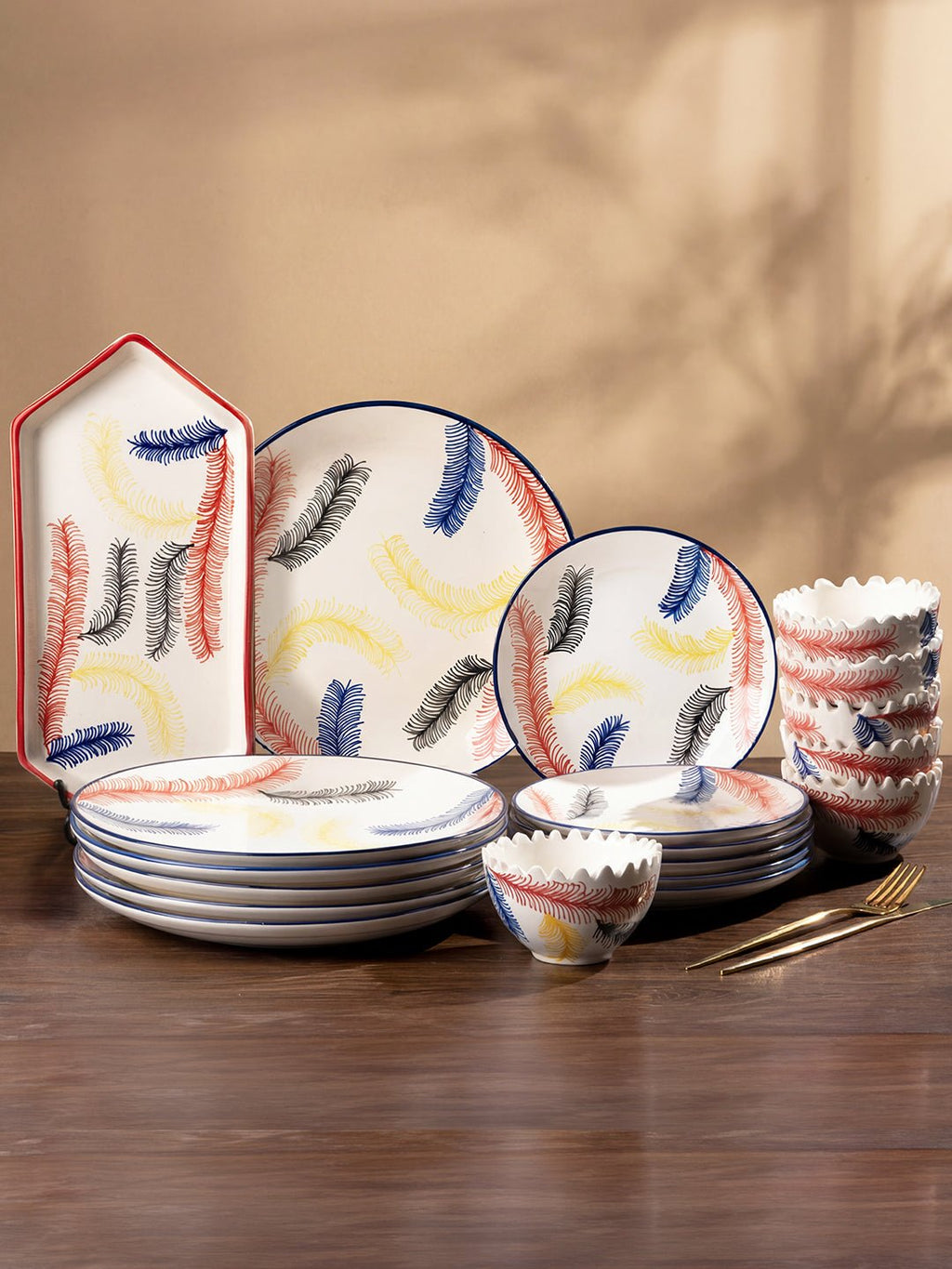 Multicolor Ceramic Dinner Set - Set of 19 - The Golden Theory
