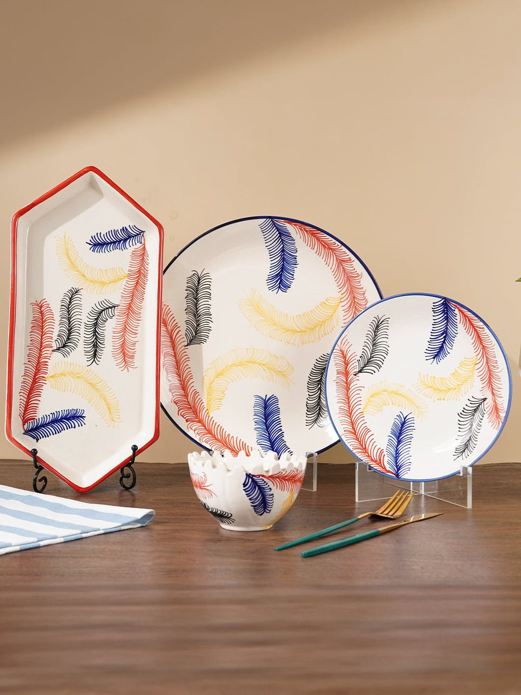 Multicolor Ceramic Dinner Set - Set of 19 - The Golden Theory
