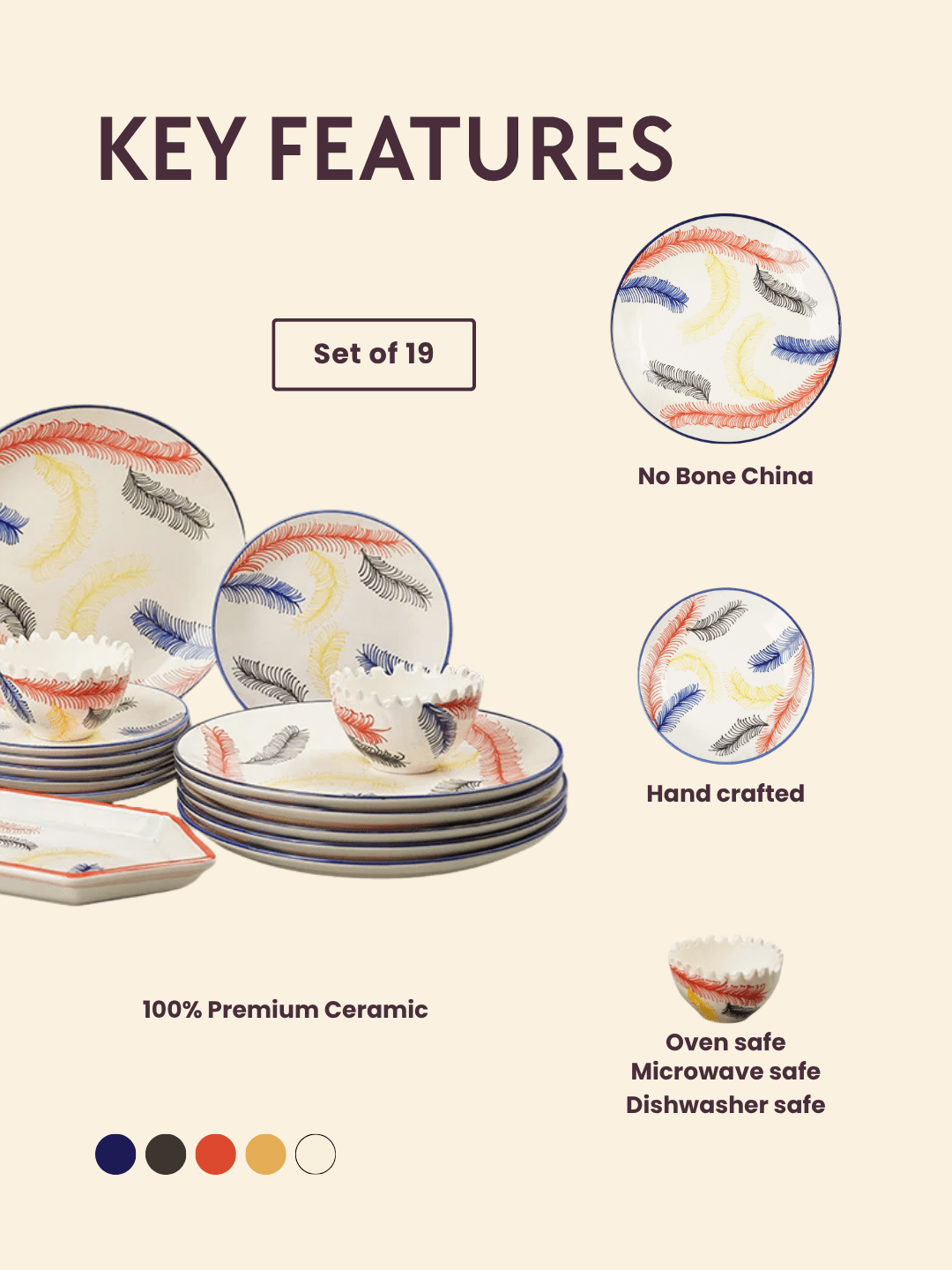 Multicolor Ceramic Dinner Set - Set of 19 - The Golden Theory