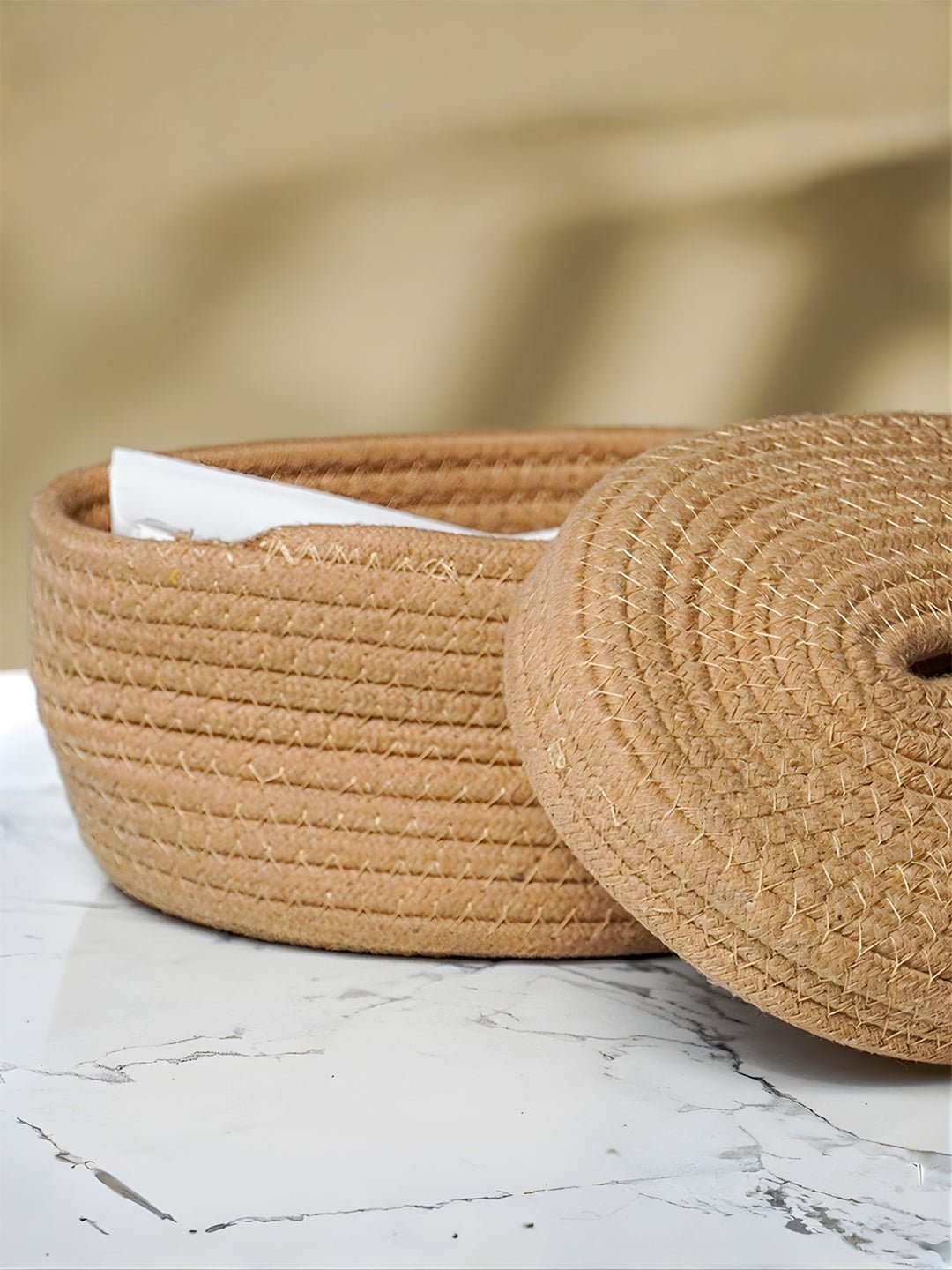 Natural Jute Tissue Box with Soft-Lid Top - The Golden Theory