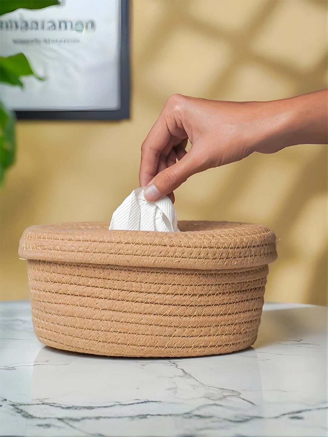 Natural Jute Tissue Box with Soft-Lid Top - The Golden Theory