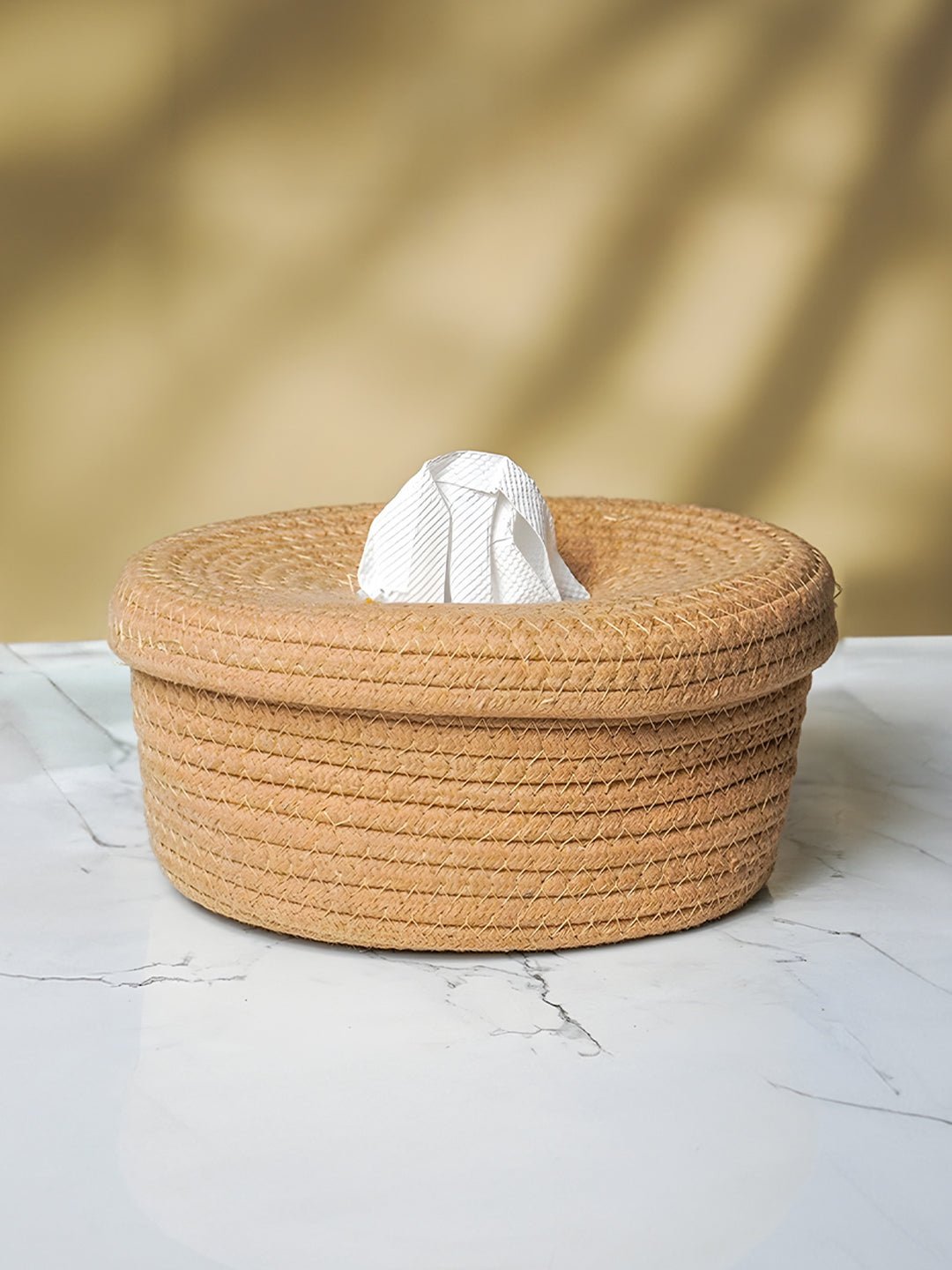 Natural Jute Tissue Box with Soft-Lid Top - The Golden Theory Main image