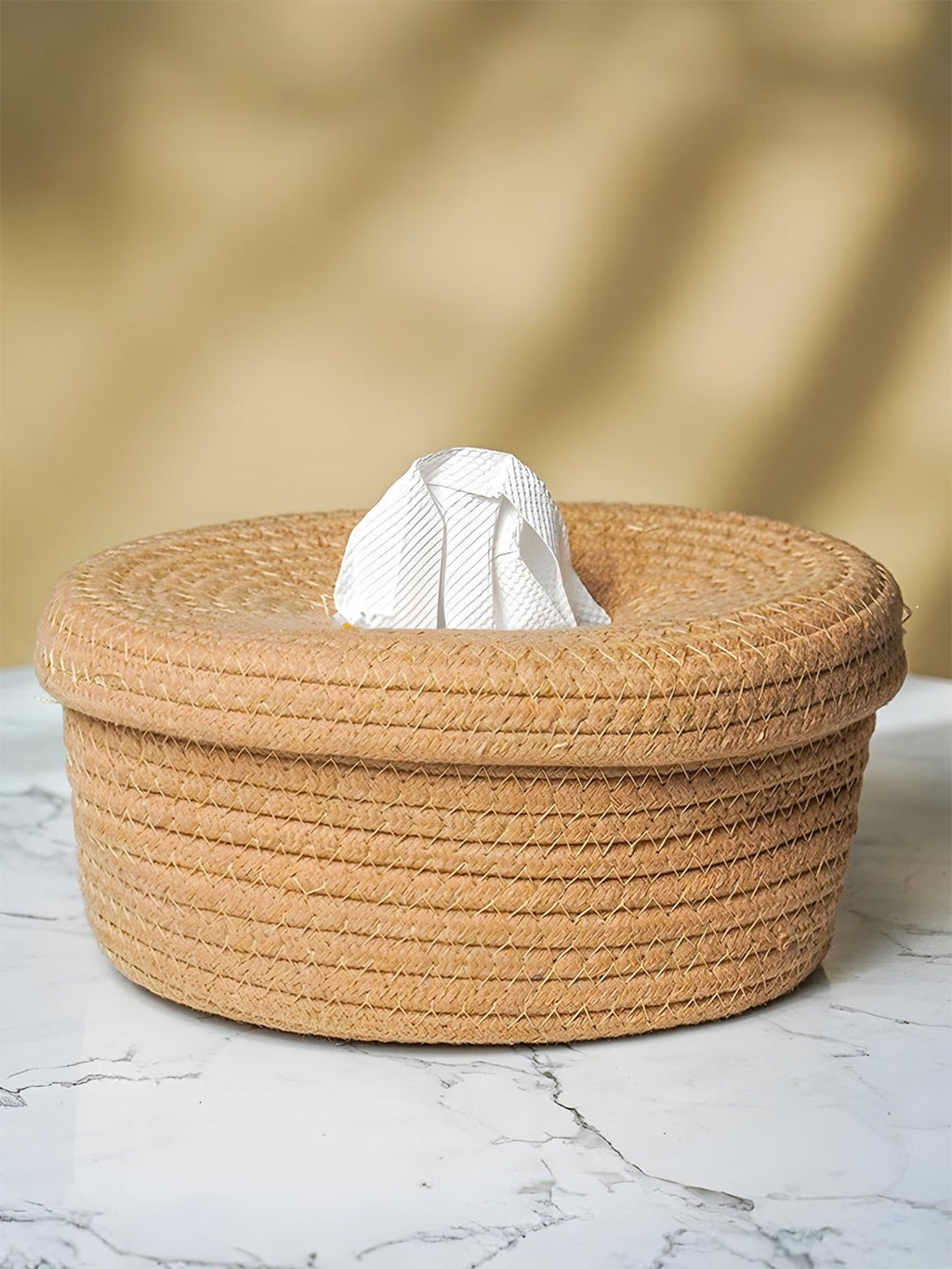 Natural Jute Tissue Box with Soft-Lid Top - The Golden Theory