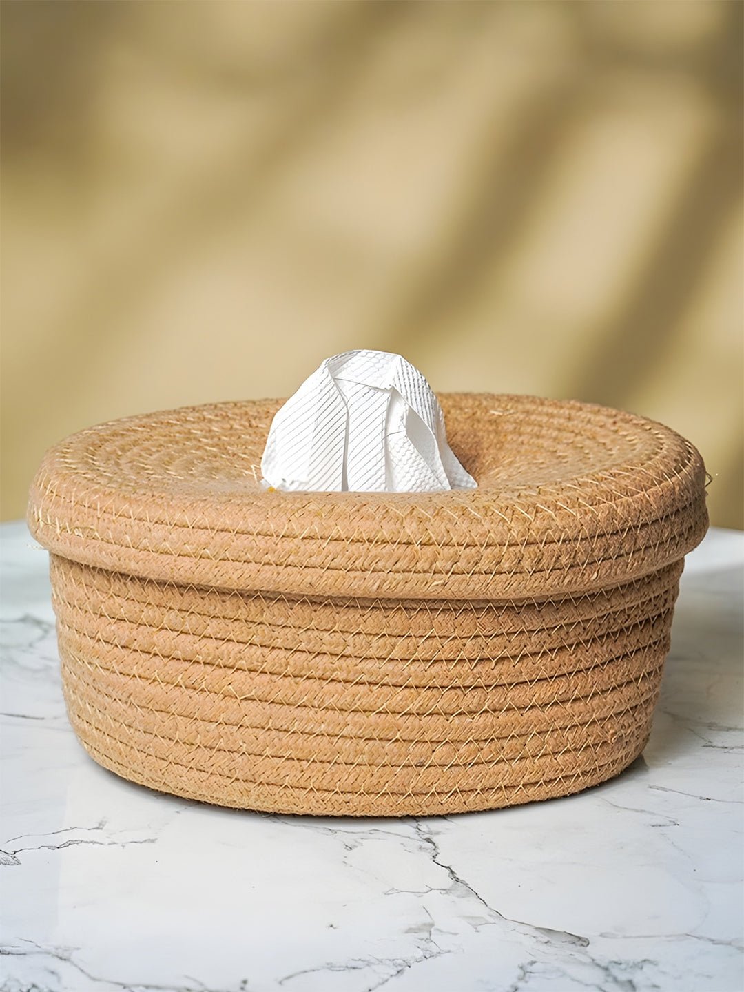 Natural Jute Tissue Box with Soft-Lid Top - The Golden Theory