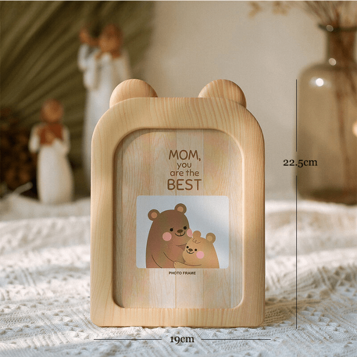 Natural Wood Finish Photo Frame with Bear Ears Design - The Golden Theory