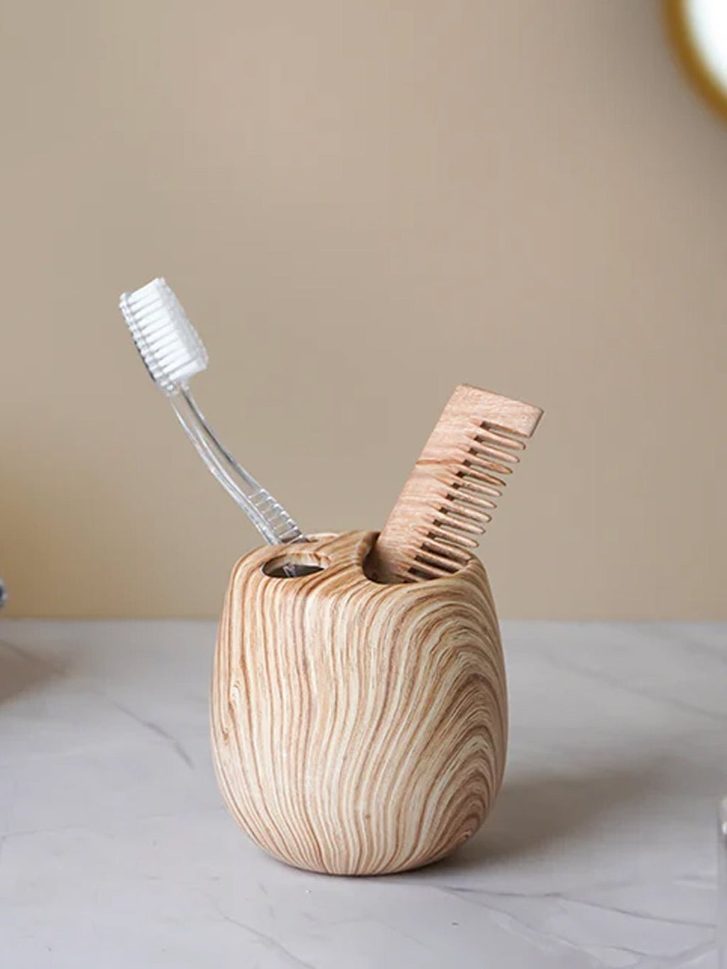 Natural Wood Grain Bathroom Set – Elegant Ceramic Bath Accessories - The Golden Theory