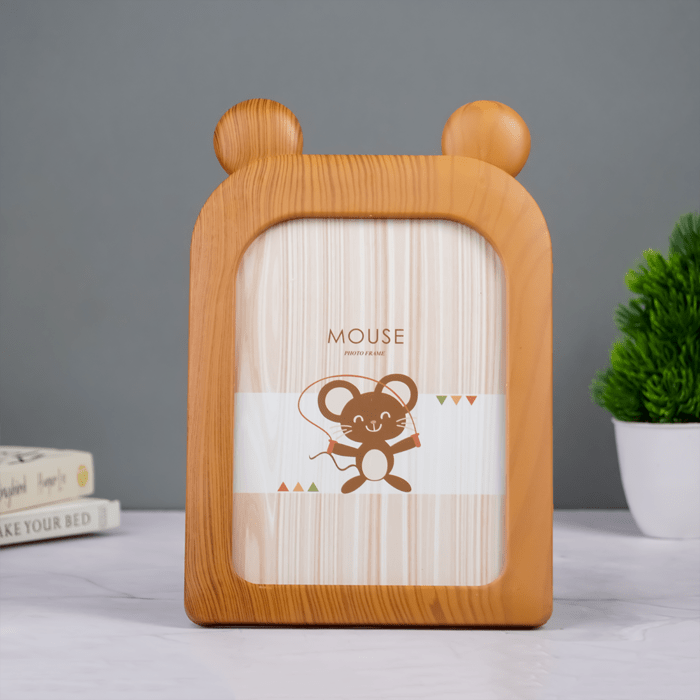 Natural Wood Mouse Photo Frame - Adorable Ear Design - The Golden Theory