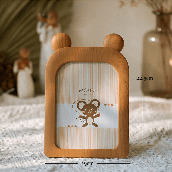 Natural Wood Mouse Photo Frame - Adorable Ear Design - The Golden Theory
