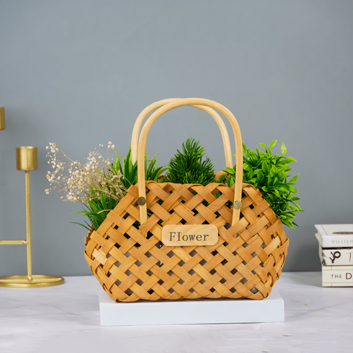 Natural Woven Flower Basket - Unique Double Handle Design - The Golden Theory