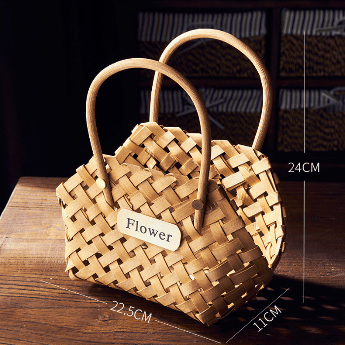Natural Woven Flower Basket - Unique Double Handle Design - The Golden Theory