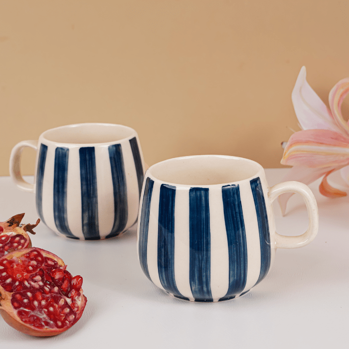 Navy and White Striped Ceramic Mug - The Golden Theory