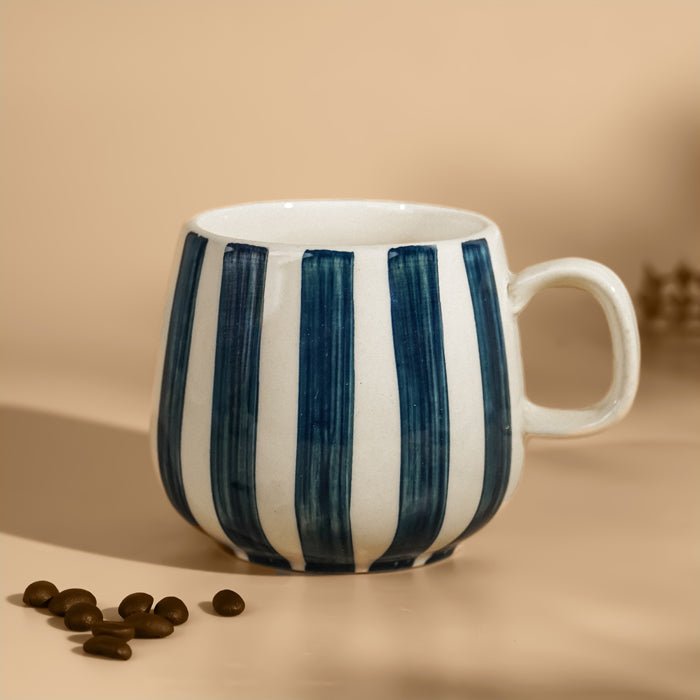 Navy and White Striped Ceramic Mug - The Golden Theory Main image