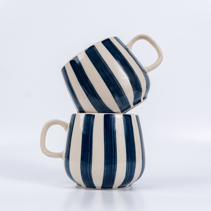 Navy and White Striped Ceramic Mug - The Golden Theory