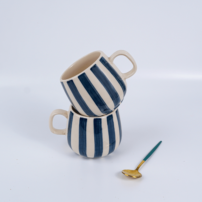 Navy and White Striped Ceramic Mug - The Golden Theory
