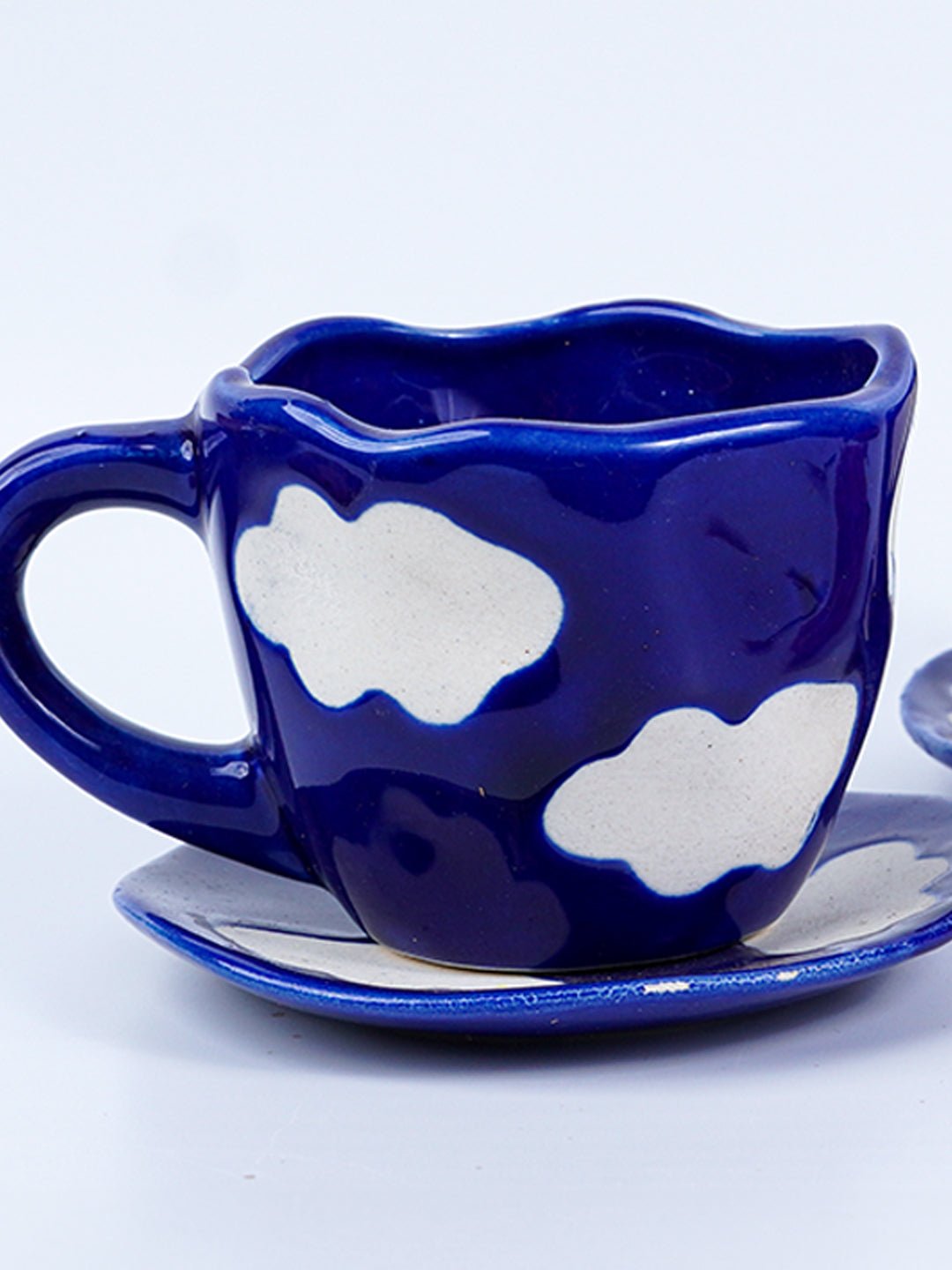 Navy Blue Cloud-Patterned Ceramic Cup and Saucer Set Secondary image