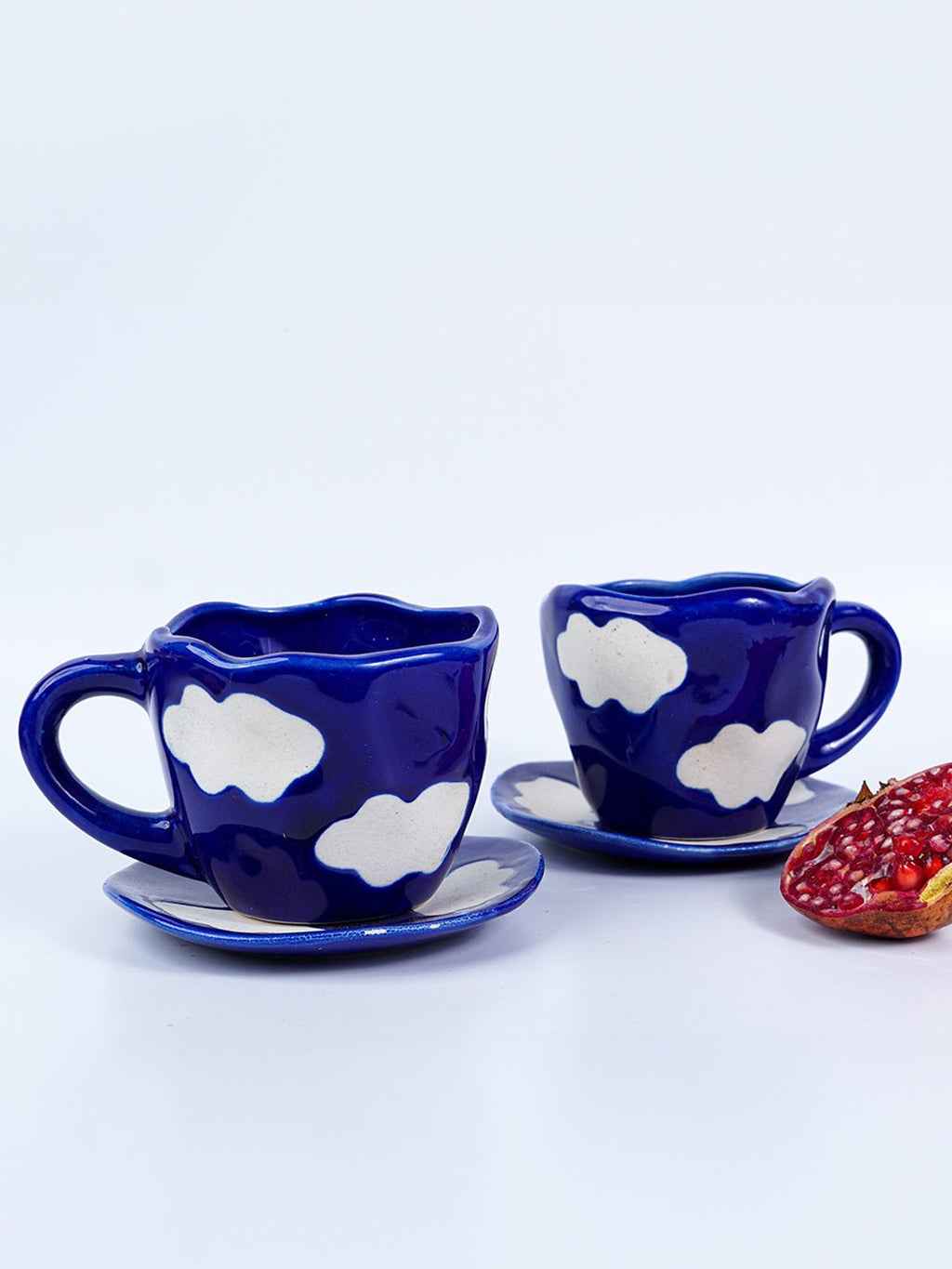 Navy Blue Cloud-Patterned Ceramic Cup and Saucer Set - The Golden Theory