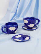 Navy Blue Cloud-Patterned Ceramic Cup and Saucer Set - The Golden Theory
